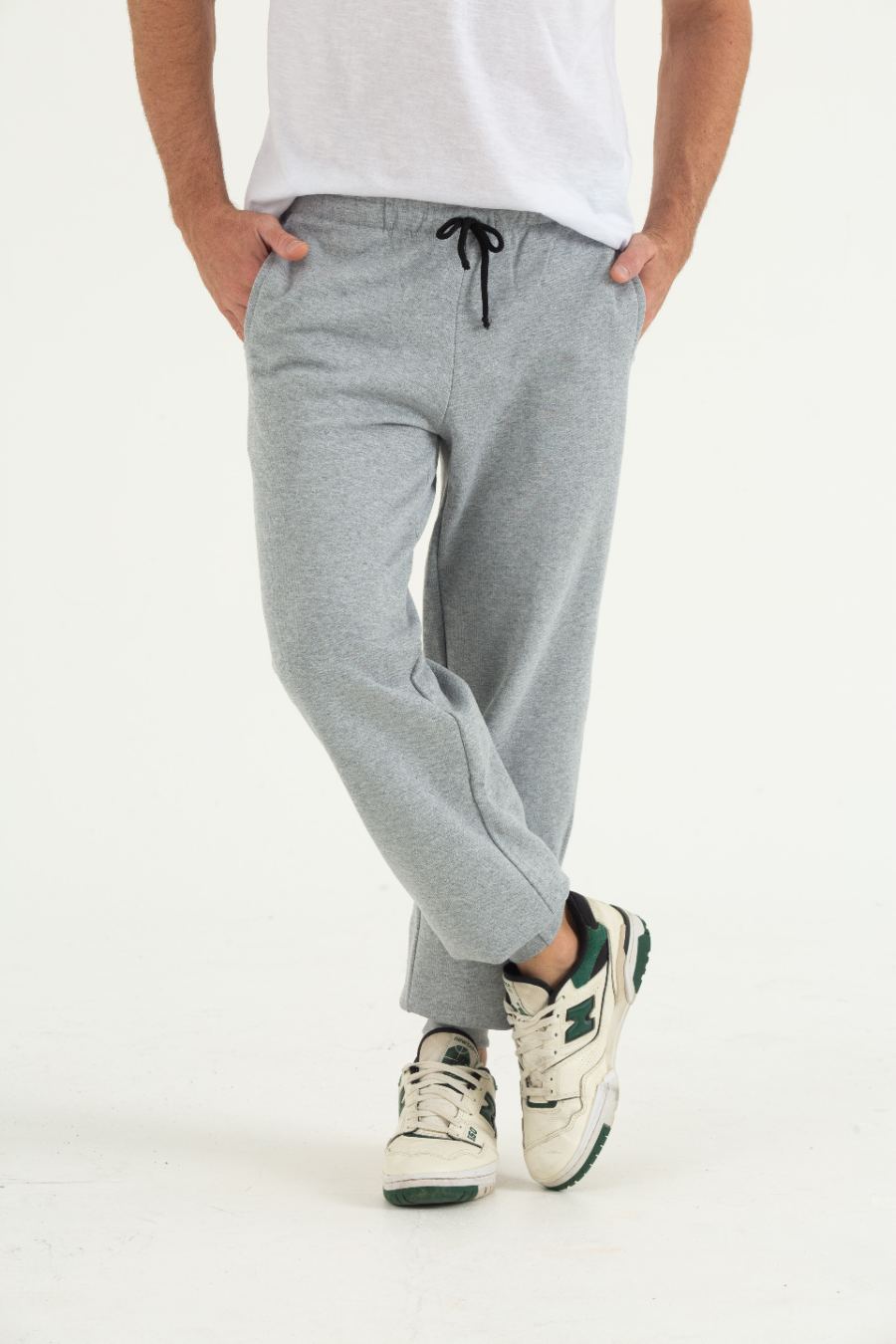 Calça Moletom com Punho Cinza Mescla